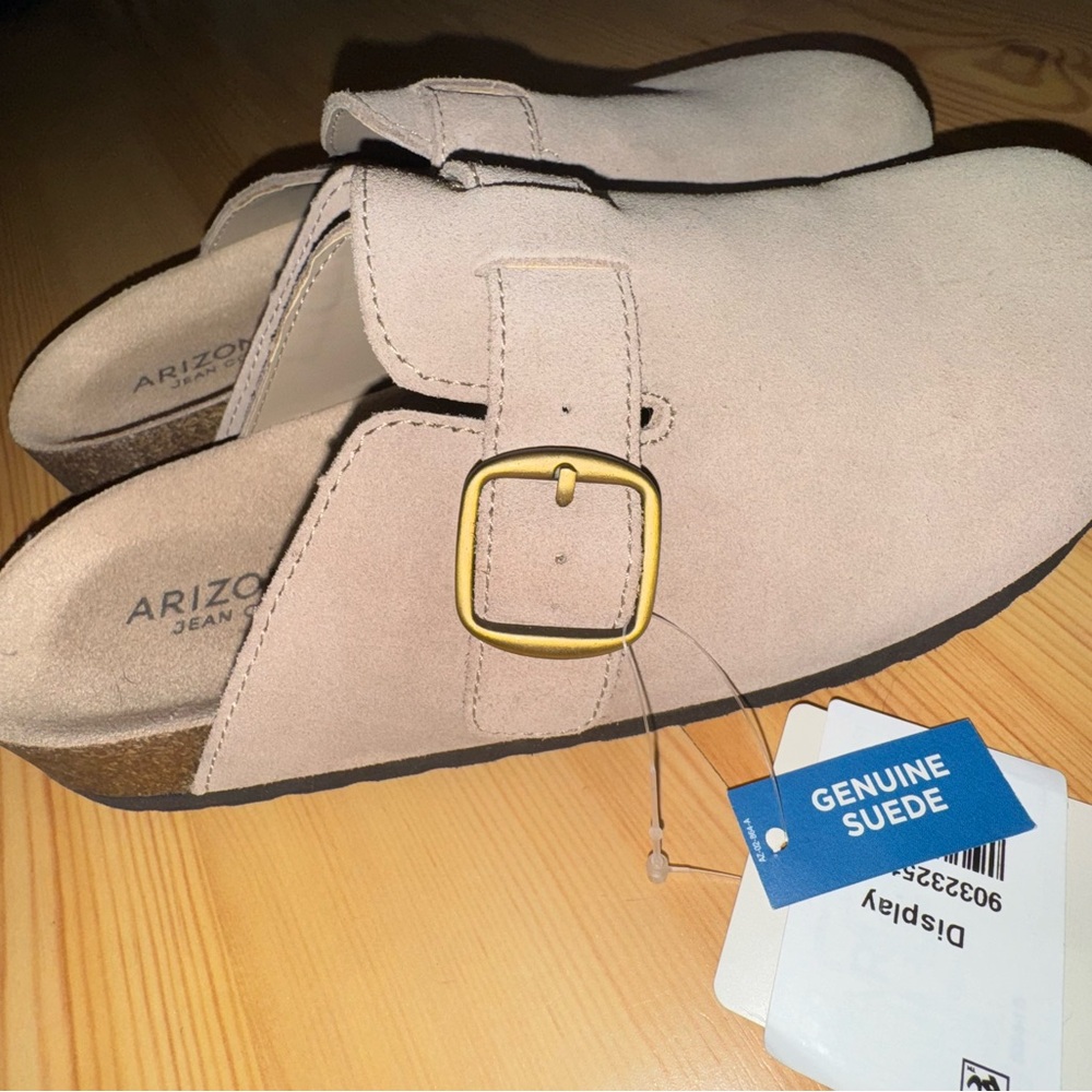 NWT Arizona Women's Beige Suede Buckle Mules